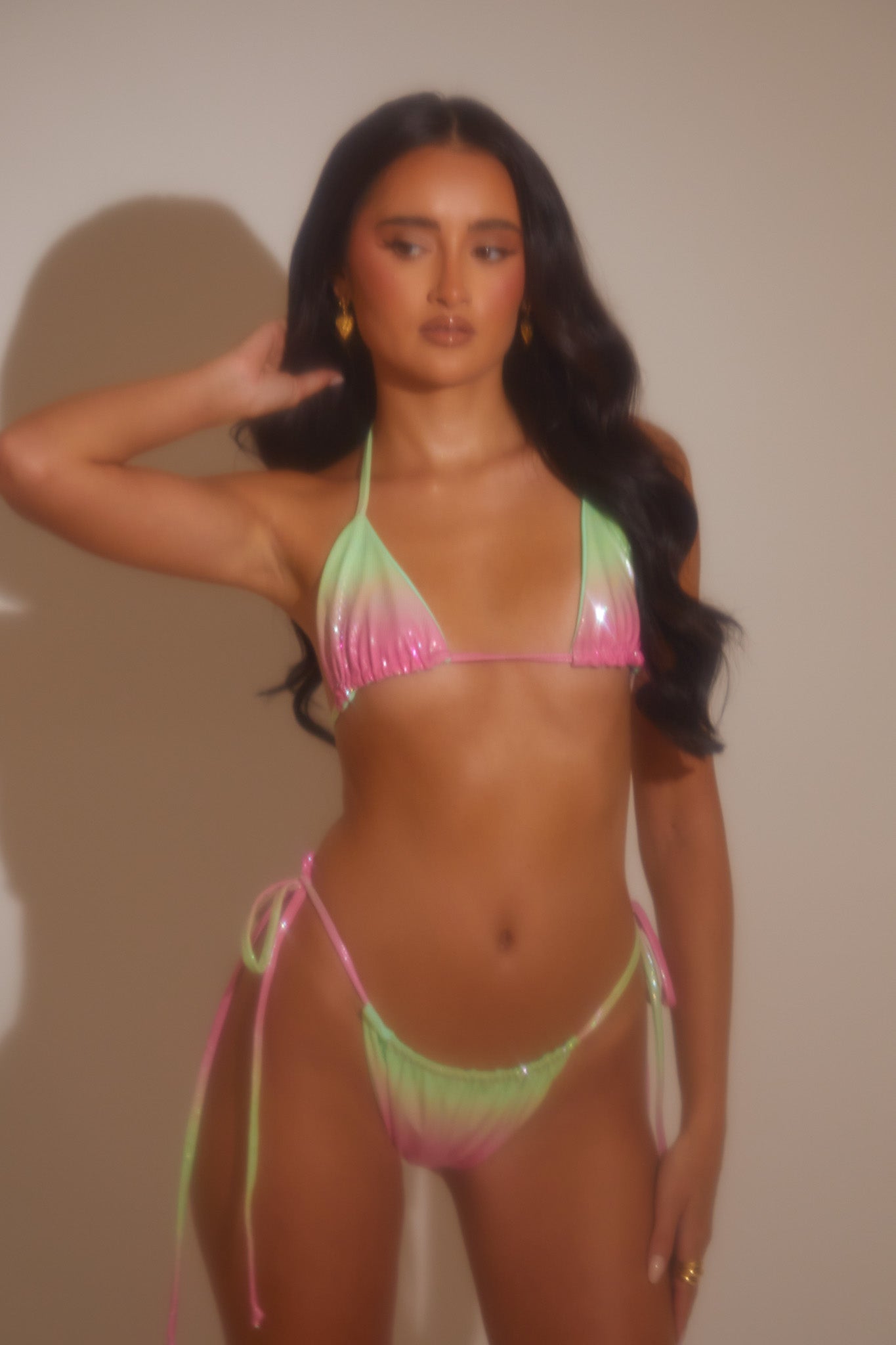 Sparkle Ombre Triangle Bikini Set - Watermelon