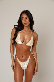 Concha Shell Bikini Top in Cream - side angle styling shot