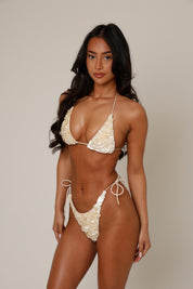 Concha Shell Bikini Top in Cream - close-up shell sequin detail