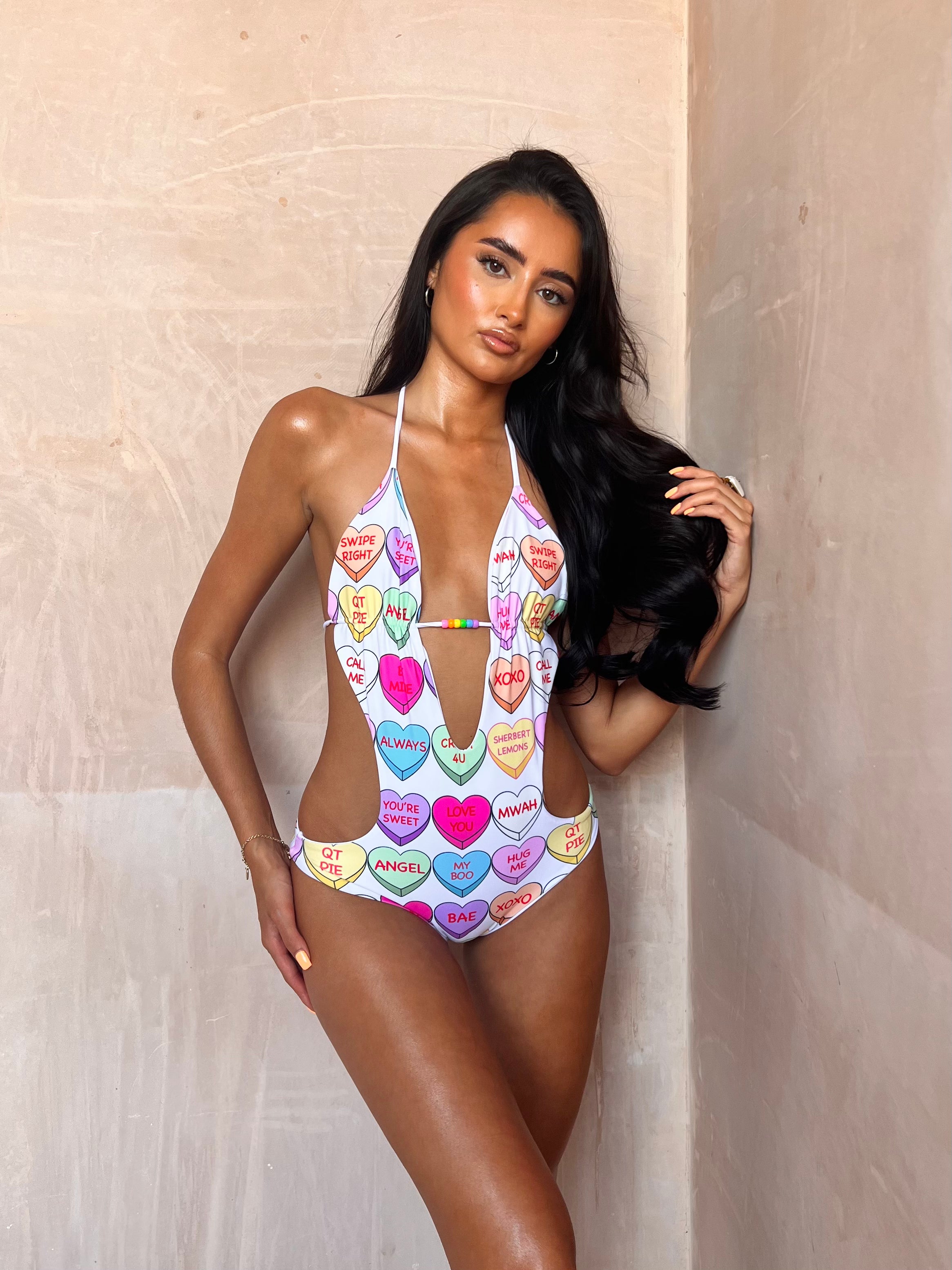 Candy Hearts Swimsuit in White