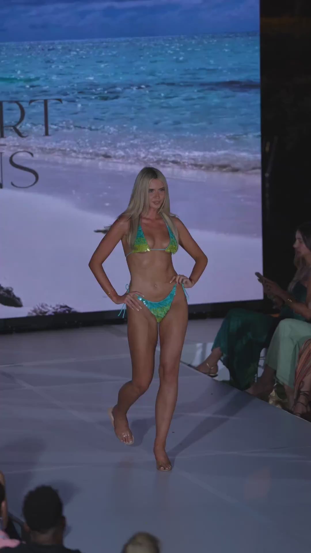 Blue Green Concha Shell ombre sequin bikini, runway