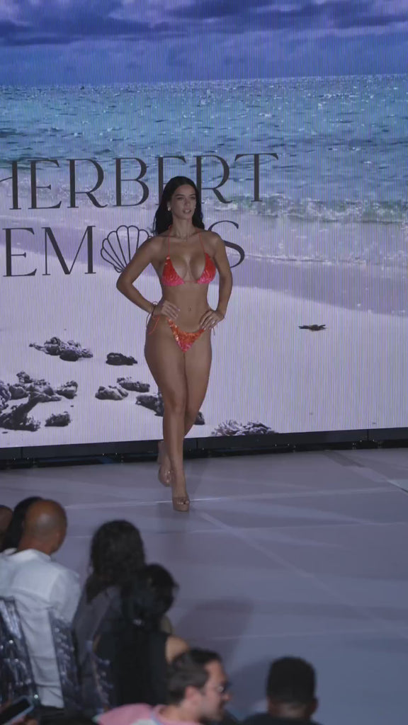 Pink Orange Concha Shell ombre sequin bikini, runway