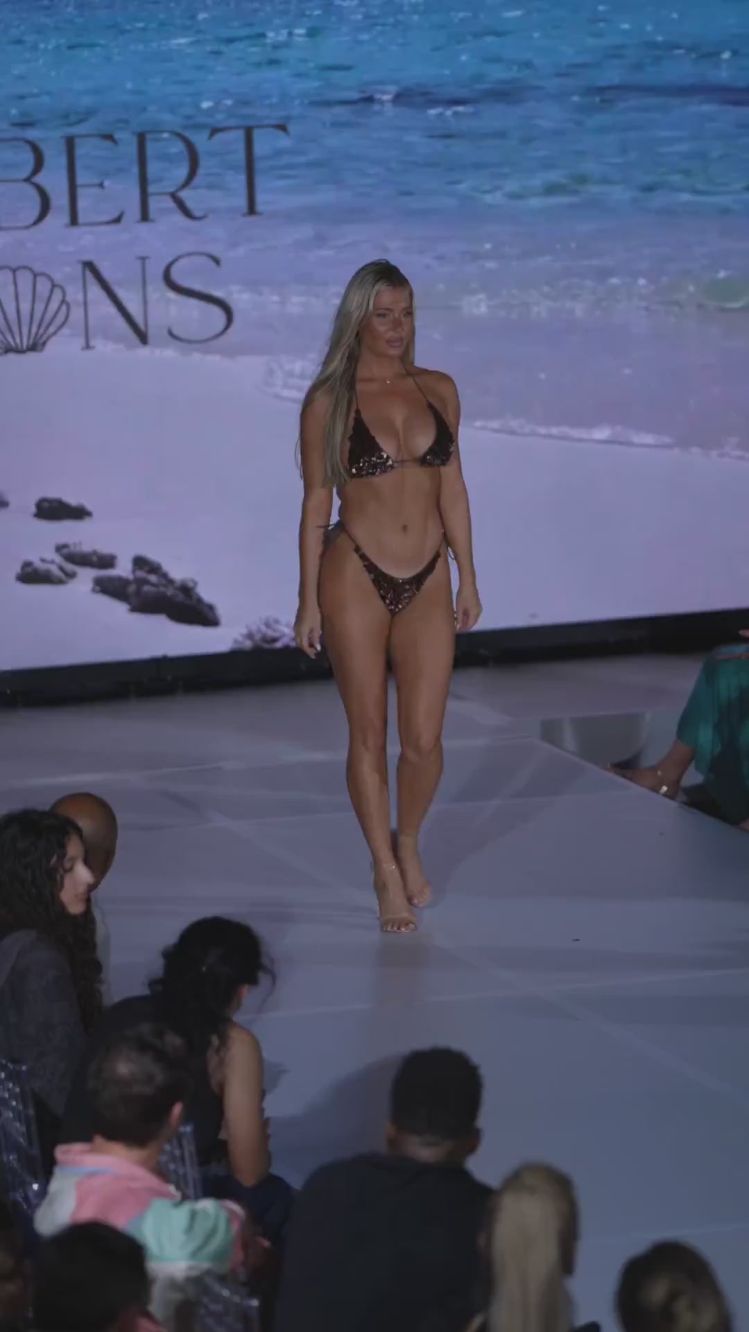 Brown Cream Concha Shell ombre sequin bikini, runway