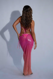 Pink and Orange Ombre Sparkle Mesh Skirt - Side