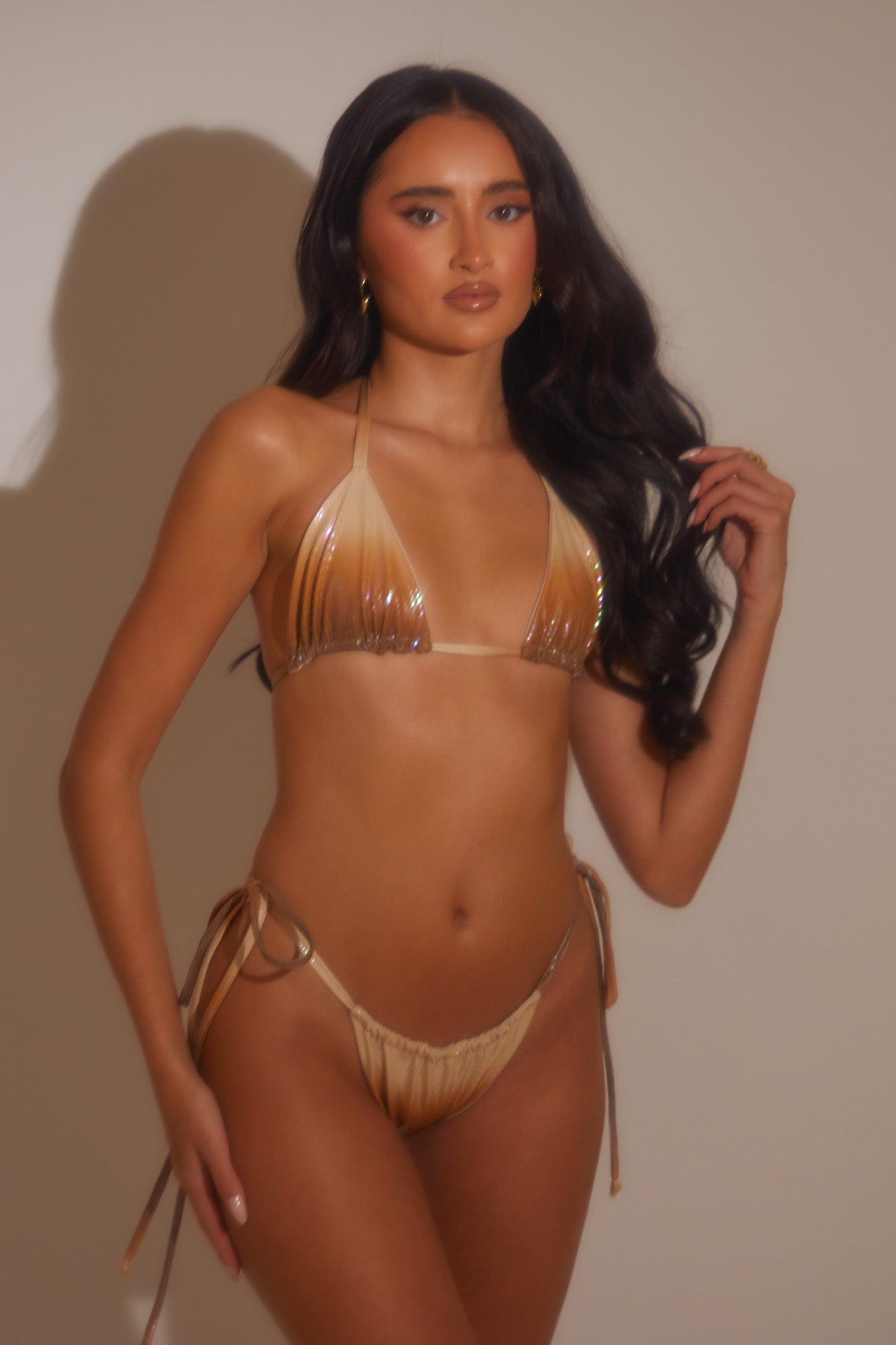Sparkle Ombre Triangle Bikini Set - Caramel - Detail