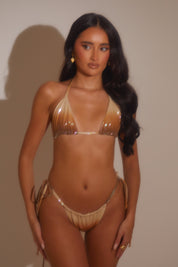 Sparkle Ombre Triangle Bikini Set - Caramel - Front