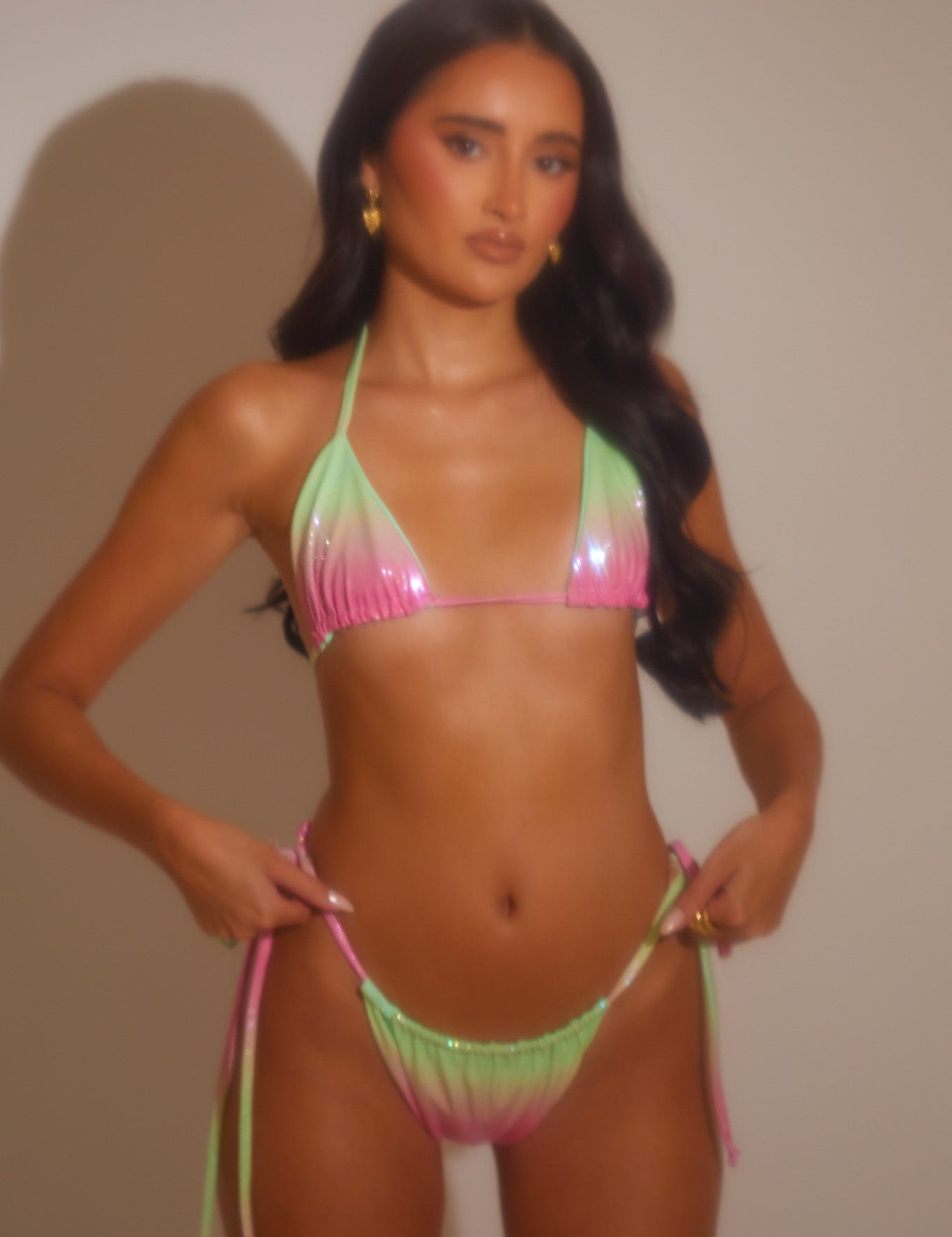 Sparkle Ombre Triangle Bikini Set - Watermelon - Back