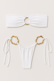 The Abstract Bandeau Bikini Set - Cream - Closeup