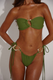 The Abstract Bandeau Bikini Set - Olive - Front