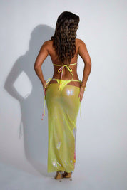 Yellow Floral Sparkle Mesh Skirt - Detail