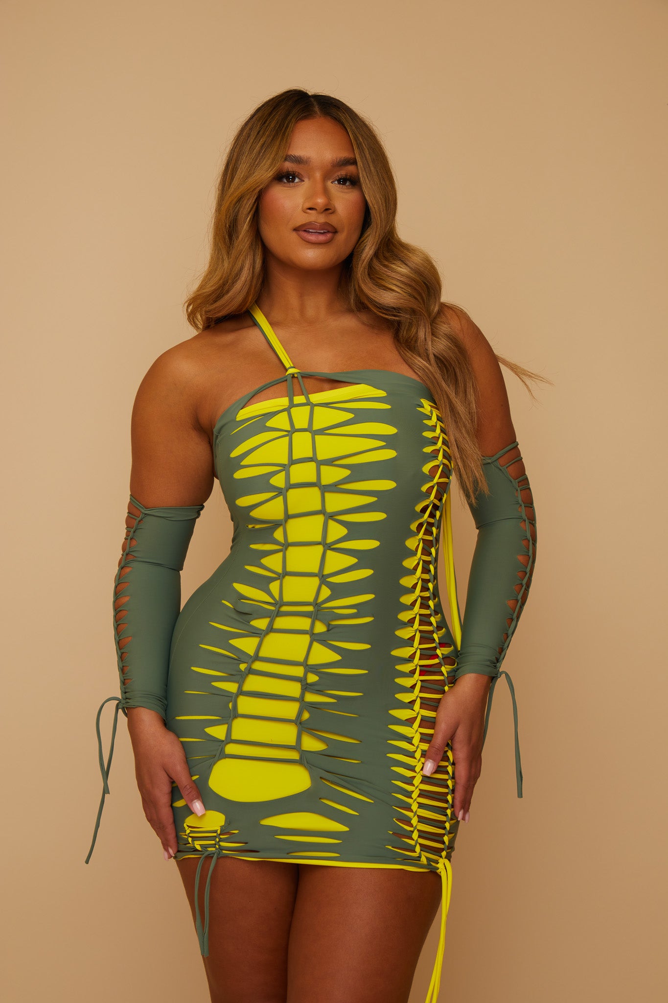 Camo Slashed Bandeau Dress